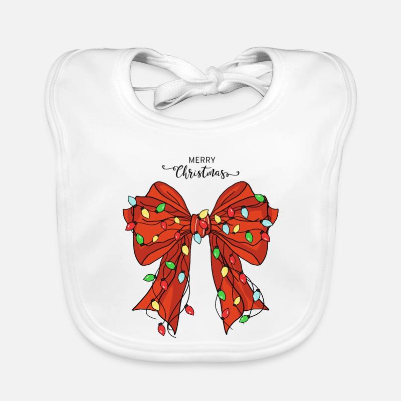 Festive Christmas Bow with Lights Organic Baby Bibs
