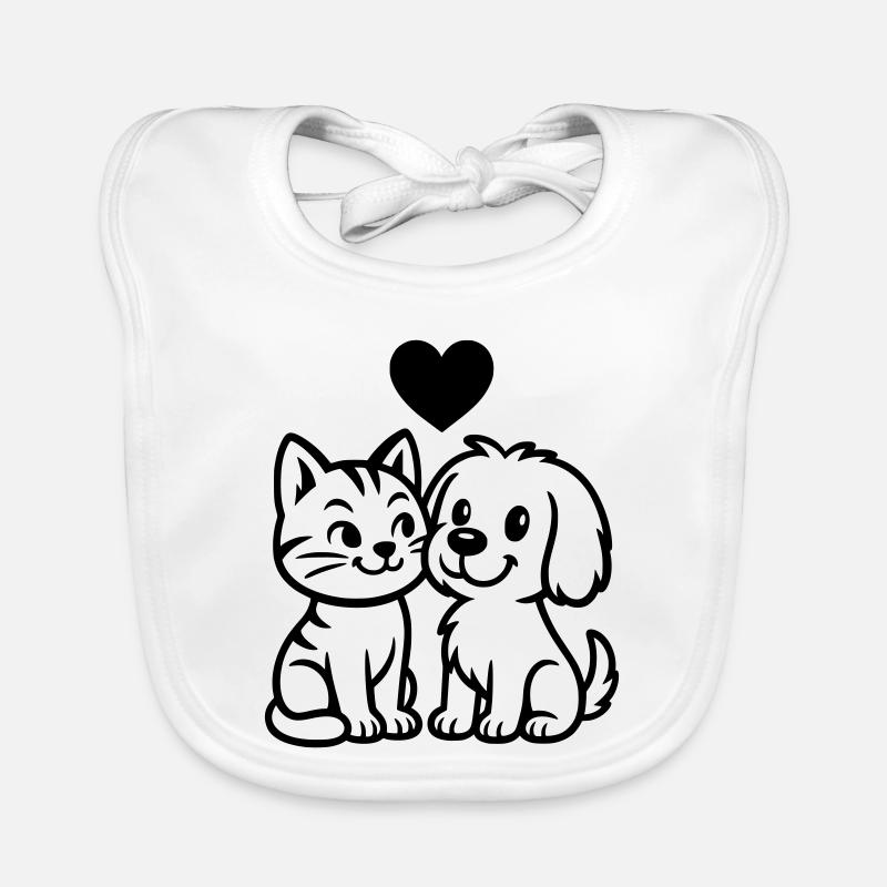 Chien mignon et chat mignon avec coeur Bavoir bio Bébé