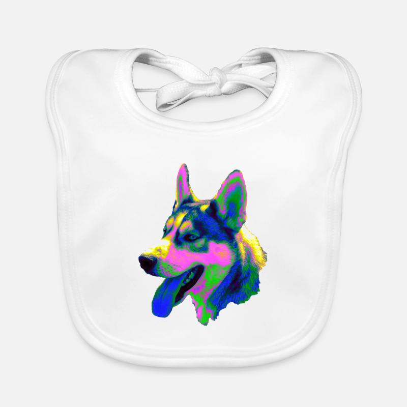 Psychedelischer Husky Kopf Neonfarben Baby Bio-Lätzchen