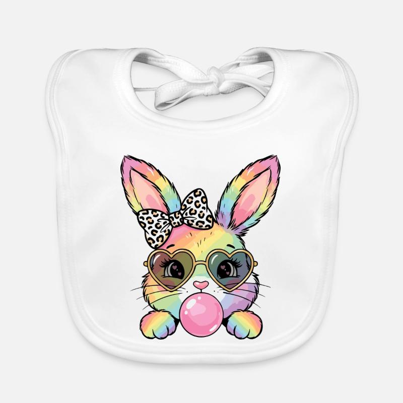 Niedlicher Regenbogen Hase mit Sonnenbrille Baby Bio-Lätzchen
