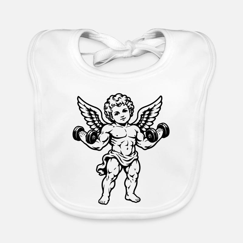 Strong cherub exercising with dumbbells Organic Baby Bibs