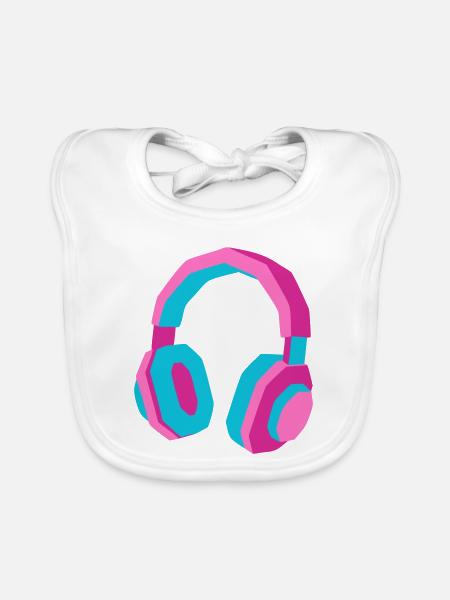 Kopfhörer 80er Retro Synthwave DJ Musik Gamer - Baby Bio-Lätzchen - Weiß - Vorne