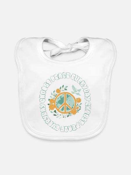 Retro Peace Earth Floral Hippie Welt - Baby Bio-Lätzchen - Weiß