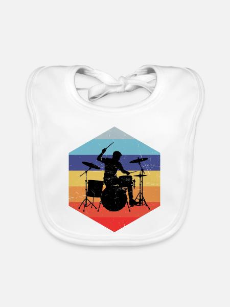 Geschenkidee für den Drummer mit Schlagzeugspielen - Baby Bio-Lätzchen - Weiß - Vorne