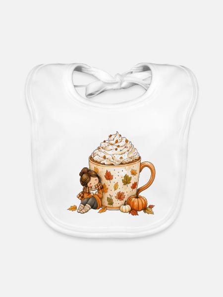 Gemütlicher Herbst Kaffee Zauber - Baby Bio-Lätzchen - Weiß - Vorne