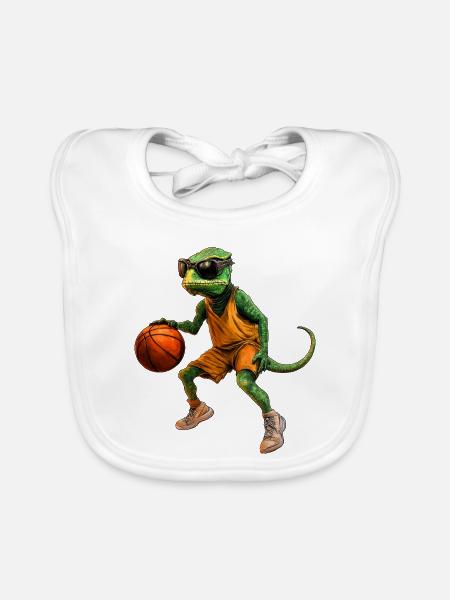 Basketball-Echse im Orange-Trikot - Baby Bio-Lätzchen - Weiß - Vorne