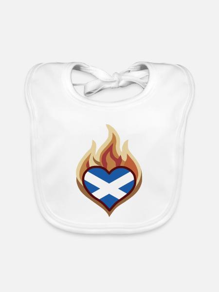 Scotland Flag Heart on Fire - Baby Bio-Lätzchen - Weiß - Vorne