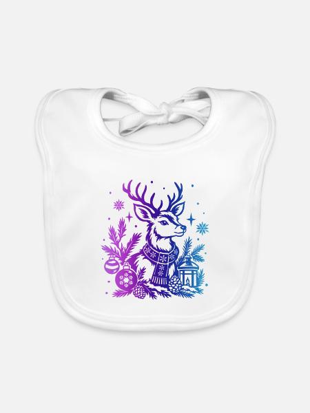 Winterhirsche mit Farbverlauf und Ornamenten - Baby Bio-Lätzchen - Weiß - Vorne