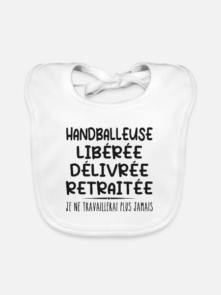 Handballeuse célèbre sa retraite avec humour cadea - Bavoir bio Bébé - blanc - Devant