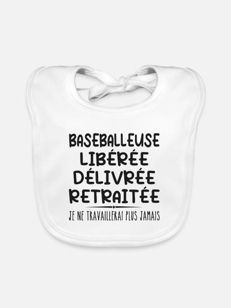 Baseballeuse célèbre sa retraite avec humour cadea - Bavoir bio Bébé - blanc - Devant
