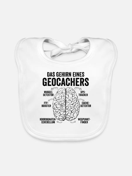 Geocaching - Das Gehirn eines Geocachers - Baby Bio-Lätzchen - Weiß - Vorne