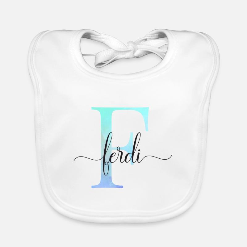 E| Monogramme | Nom | Ferdi | Aquarelle Bavoir bio Bébé
