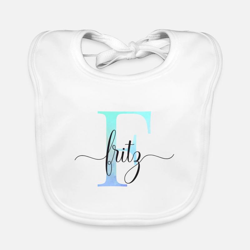 E| Monogramme | Nom | Fritz | Aquarelle Bavoir bio Bébé
