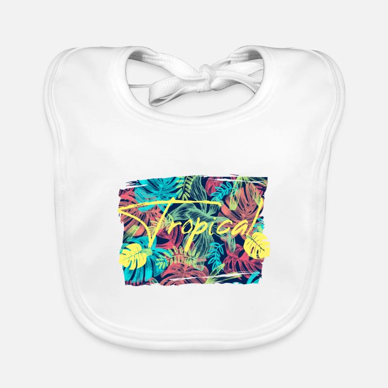 Feuilles tropicales - Bavoir bio Bébé - blanc