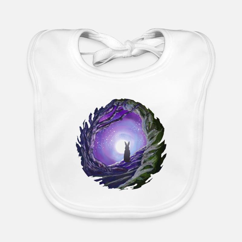 Rabbit looks into the night sky moon gift Organic Baby Bibs