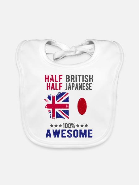 Half British Half Japanese - Organic Baby Bibs - white - Front