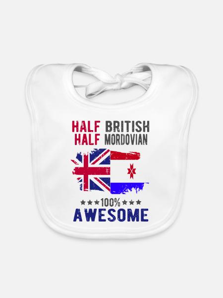 Moitié britannique Moitié Mordwinen - Bavoir bio Bébé - blanc - Devant