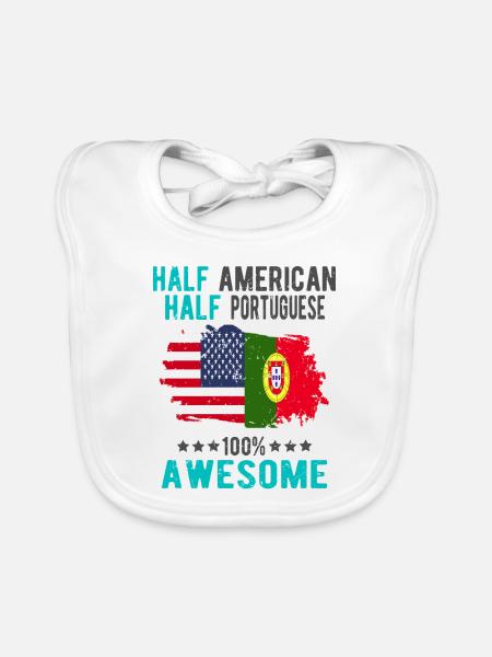 Halb Amerikaner Halb Portugiese - Baby Bio-Lätzchen - Weiß - Vorne