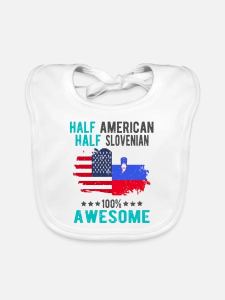 Halb Amerikaner Halb Slowenier - Baby Bio-Lätzchen - Weiß - Vorne