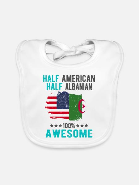 Halb Amerikaner Halb Albaner - Baby Bio-Lätzchen - Weiß - Vorne