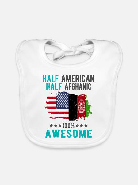 Half American, half Afghan - Organic Baby Bibs - white - Front