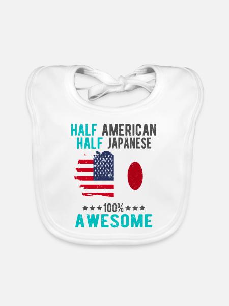 Halb Amerikaner Halb Japaner - Baby Bio-Lätzchen - Weiß - Vorne