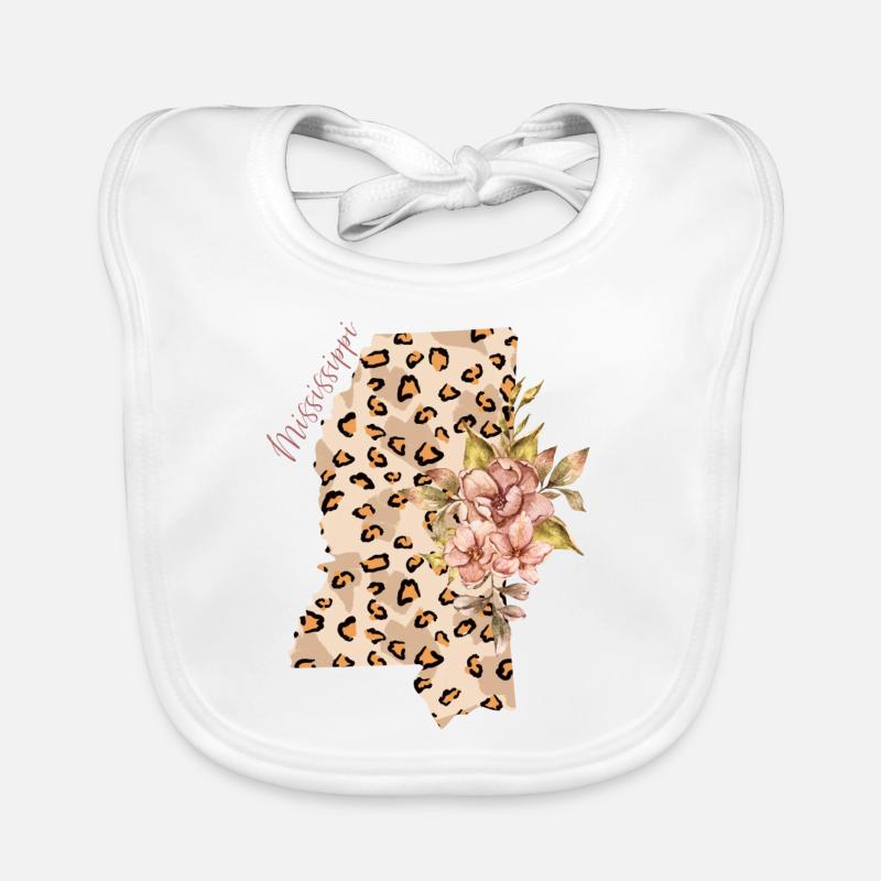 Mississippi Leopard Pattern Map Leo Organic Baby Bibs