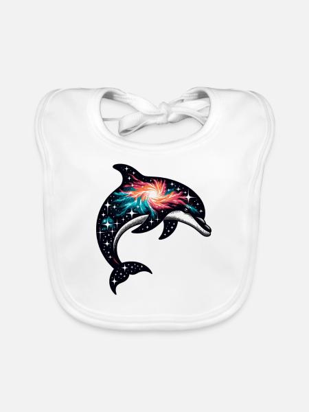 Dolphin Space Galaxy Universe - Organic Baby Bibs - white - Front