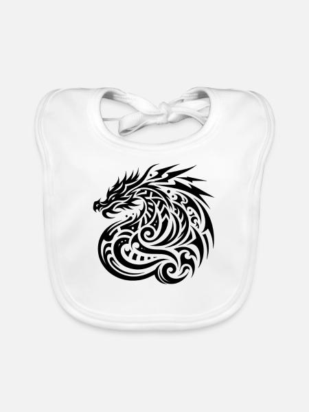 Dragon Tribal Tattoo Einzigartiges Kunstwerk Design - Baby Bio-Lätzchen - Weiß - Vorne