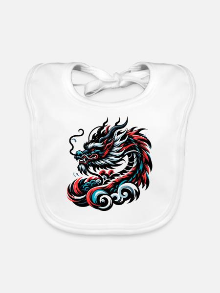 Bunte chinesische Drachenkunst Essentials - Baby Bio-Lätzchen - Weiß - Vorne