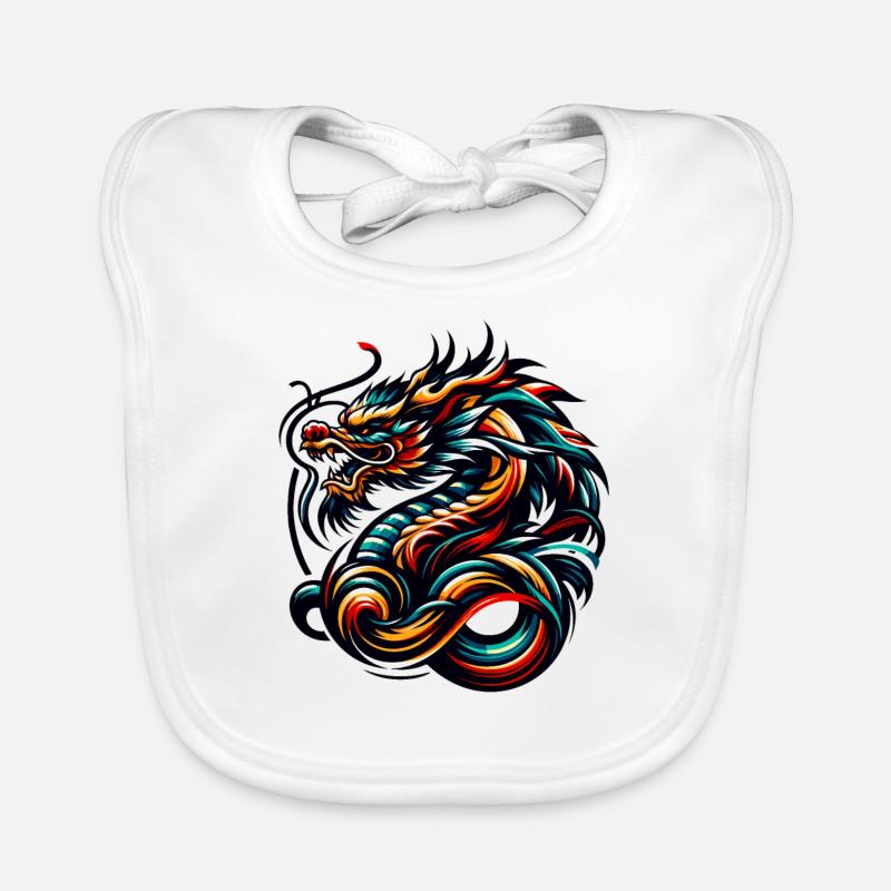 Illustration colorée de Dragon chinois et Design tribal Bavoir bio Bébé