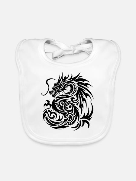 Drachen-Stammes-Tattoo Kunstvolles Symbol-Design - Baby Bio-Lätzchen - Weiß - Vorne