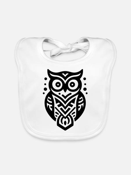 Hibou zodiaque amérindien - Bavoir bio Bébé - blanc - Devant