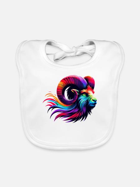 Aries Zodiac Sign Vibrant Rainbow Design - Organic Baby Bibs - white - Front