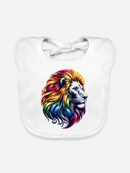 Löwe Tierkreiszeichen Lebendiges Regenbogen-Tiersymbol - Baby Bio-Lätzchen - Weiß - Vorne