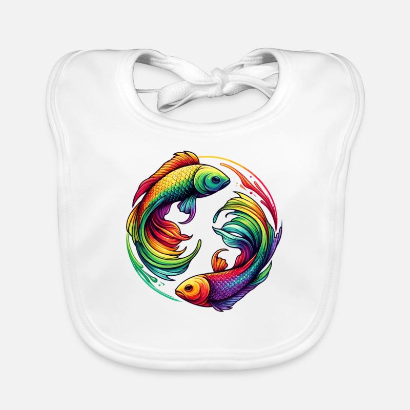 Pisces Zodiac Enigmatic Rainbow Design Organic Baby Bibs