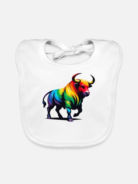 Taureau signe astrologique du zodiaque Vivid Rainbow Design - Bavoir bio Bébé - blanc - Devant