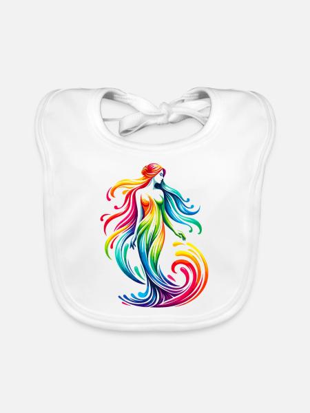 Virgo Zodiac Star Sign Vibrant Rainbow Design - Organic Baby Bibs - white - Front