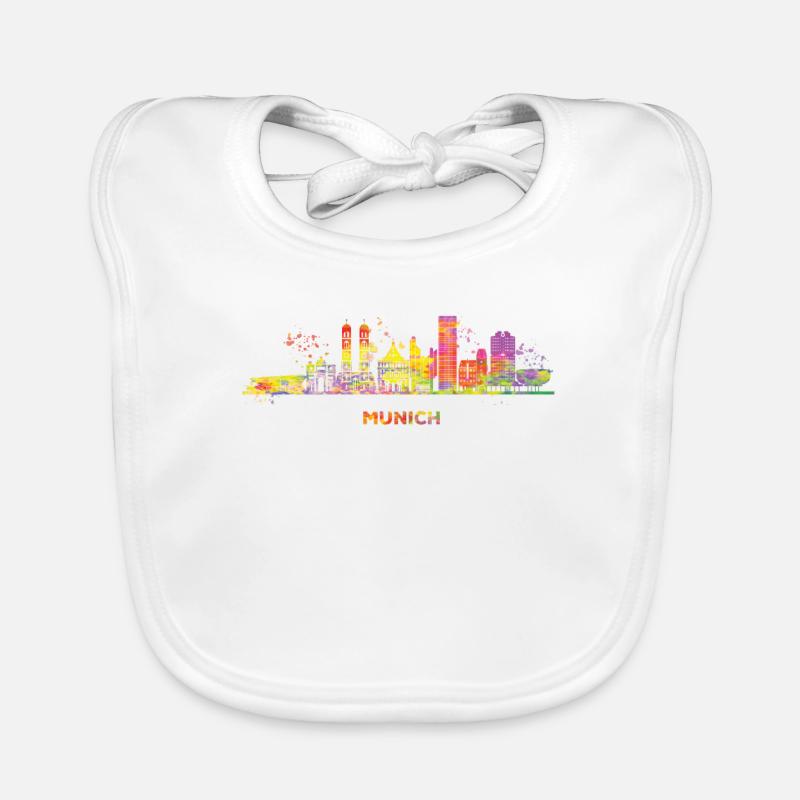 Münchener Skyline Bunt Stadtbild München - Baby Bio-Lätzchen - Weiß