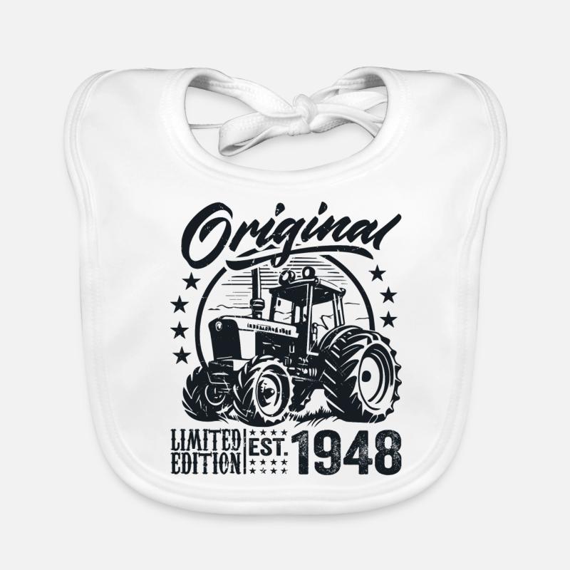 Original 1948 Birthday 1948 Farmer Tractor Organic Baby Bibs
