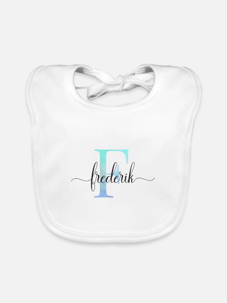 E| Monogramm | Name | Frederik | Watercolor - Baby Bio-Lätzchen - Weiß - Vorne