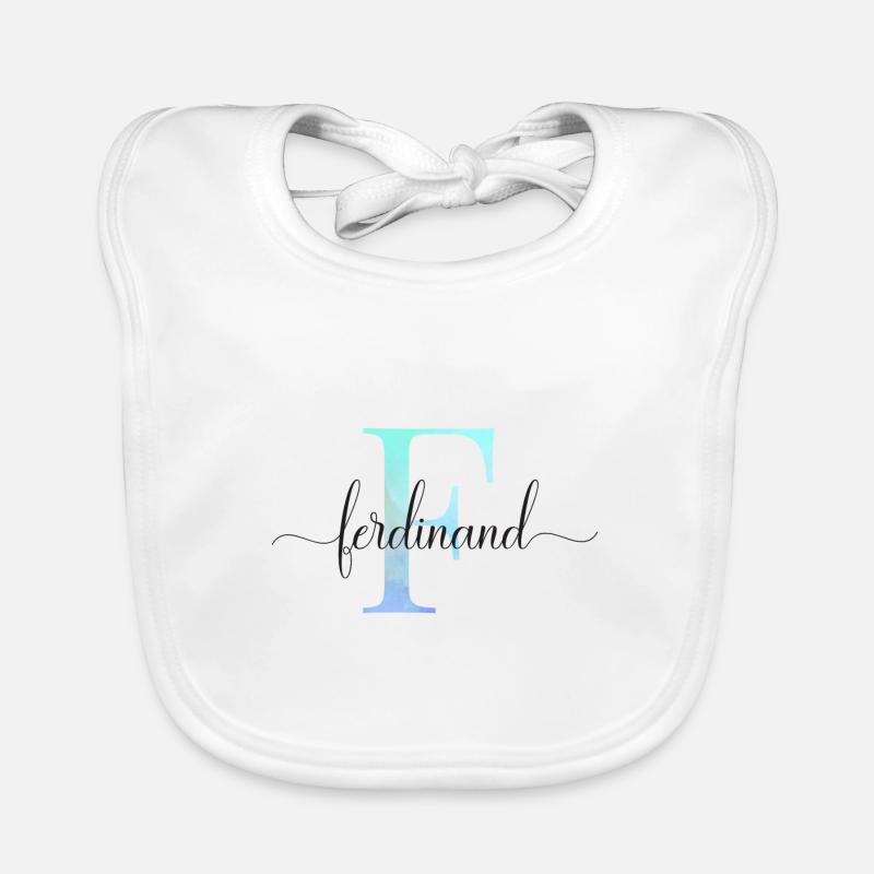E| Monogram | Name | Ferdinand | Watercolor Organic Baby Bibs