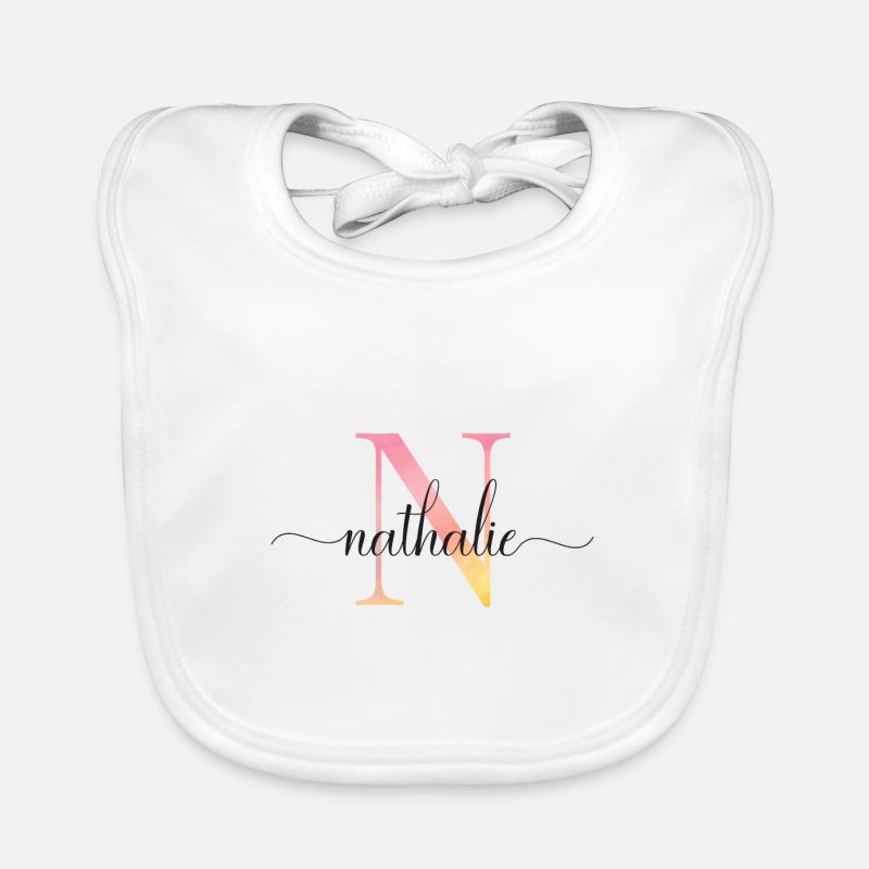 N | Monogramme | Nom | Nathalie |Aquarelle Bavoir bio Bébé
