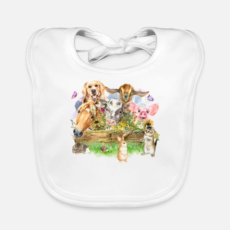 Aquarelle d'animaux de ferme - Bavoir bio Bébé - blanc