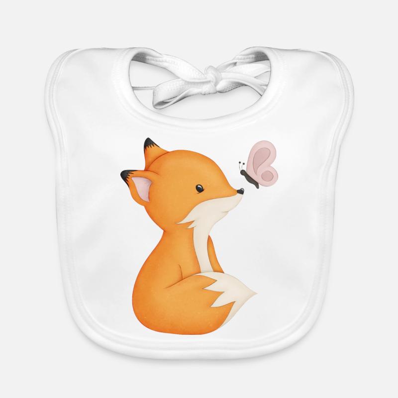 renard mignon avec papillon - Bavoir bio Bébé - blanc