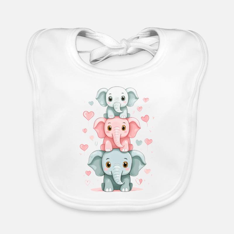 Three Cute Elephants – Suitable for the Baptism Organic Baby Bibs