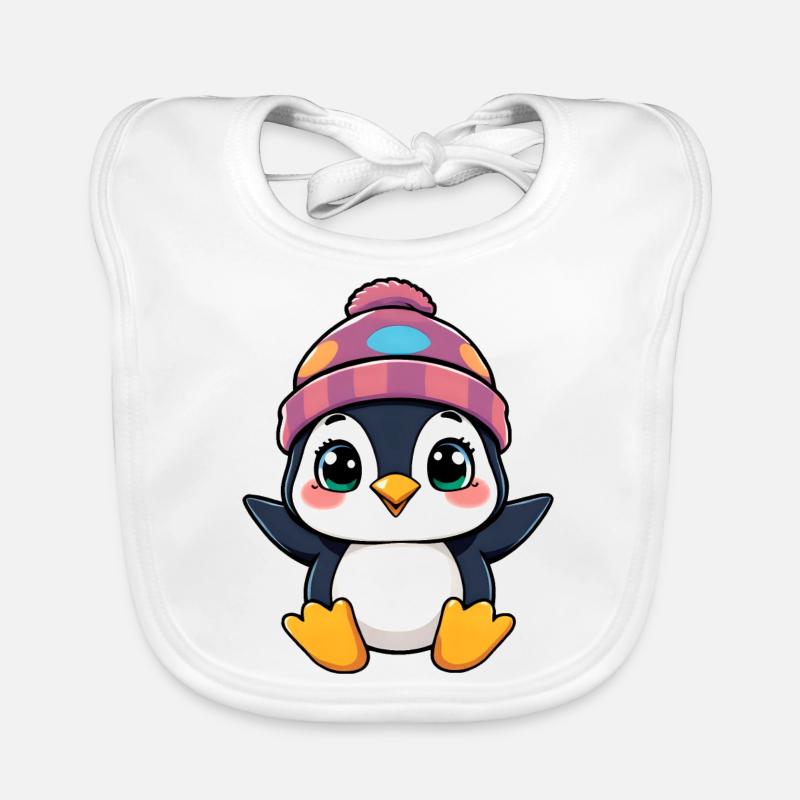 Pingouin charmant avec bonnet rose et pois Bavoir bio Bébé