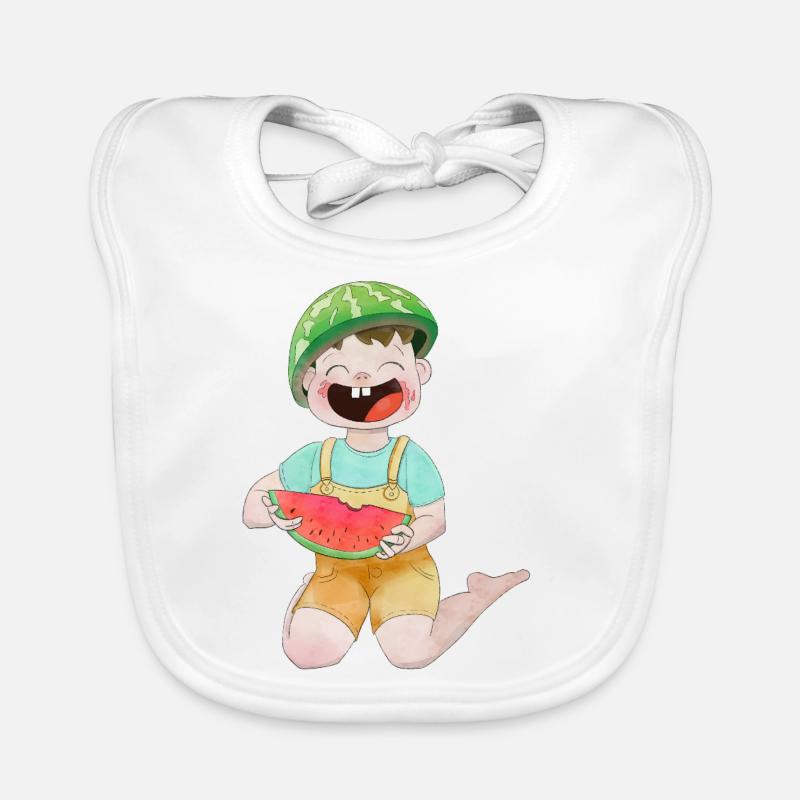 Glückliches Kind mit Wassermelone - Baby Bio-Lätzchen - Weiß