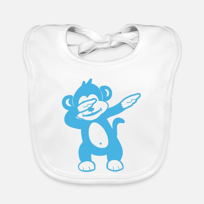 Blue Monkey Maskottchen – Verspieltes Design - Baby Bio-Lätzchen - Weiß