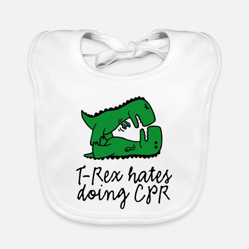 T-Rex hates doing CPR first aid instructor Organic Baby Bibs